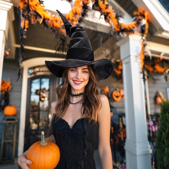 Women Witch Hat Black Matte Satin Ruched Costume Accessory main image 4